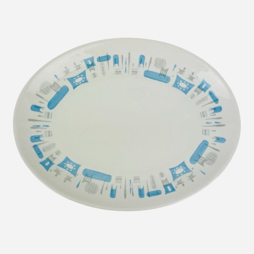 Vintage MCM Royal China Blue Heaven 13.25" Oval Serving Meat Platter USA Atomic